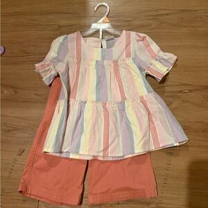 Striped Pastel Top and Coral Pants Set 4T